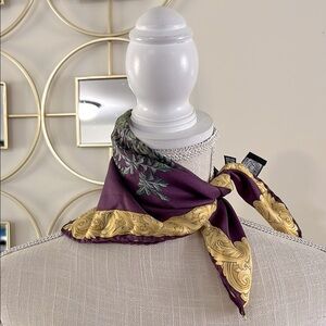 Spadacini Elegant Purple and Gold 💯 silk square Scarf Size 16.5”x16.5”